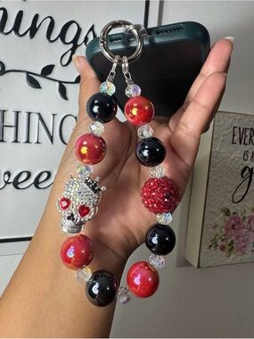 Halloween Bling Skeleton Head Charm Phone/Key/Bag Chain #P639